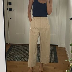 Beige cuff high rise pants